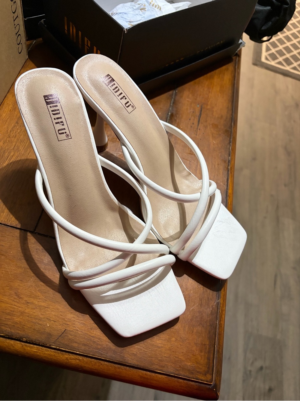 FUBU White Strappy Square-Toe Stiletto Heels